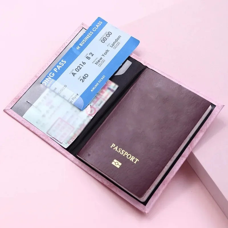 Women Fashion Pink Marble Pattern Travel Passport Cover Holder Bag Credit Cases Thin Ticket Protective Essentials Accessories