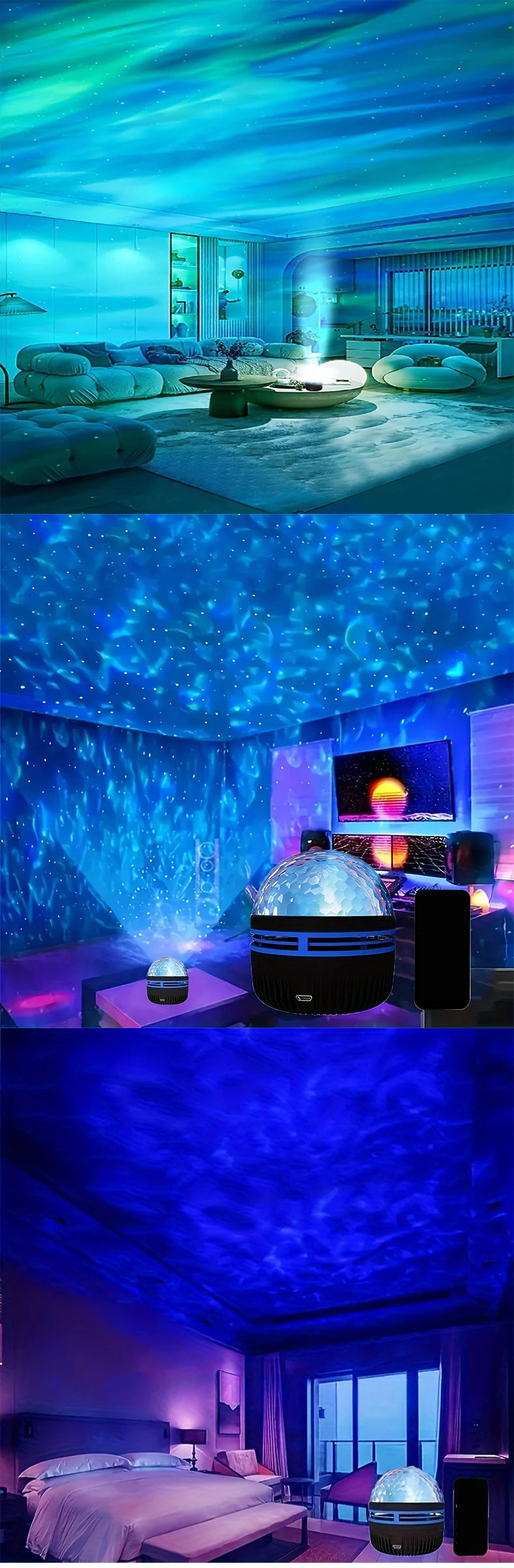 Star Projector USB 5V Aurora  Galaxy Night Light 360° Rotating with Remote Control Ocean Wave Northern Light Bedroom Party KTV