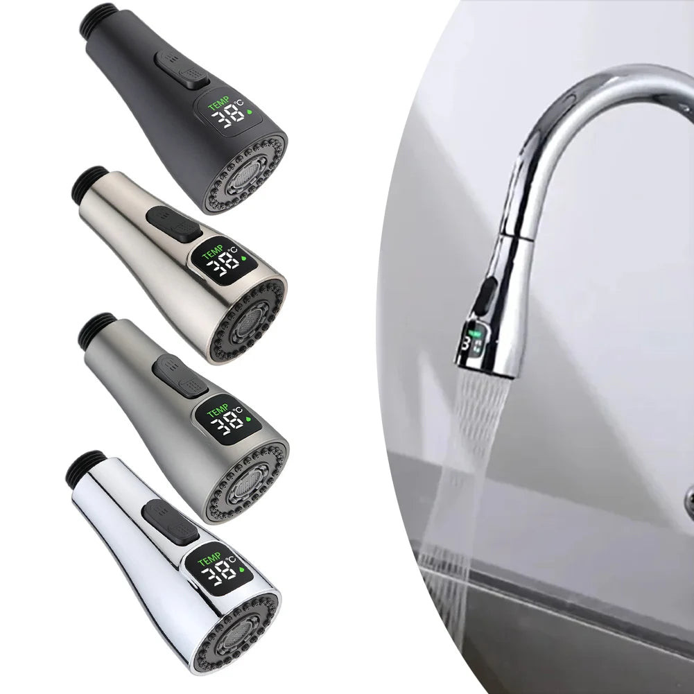 Kitchen Faucet Head LED Faucet Tap Nozzle Replacement Water Saving Reduce Bills Kitchen Swivel Head Digital Pull-out Nozzle