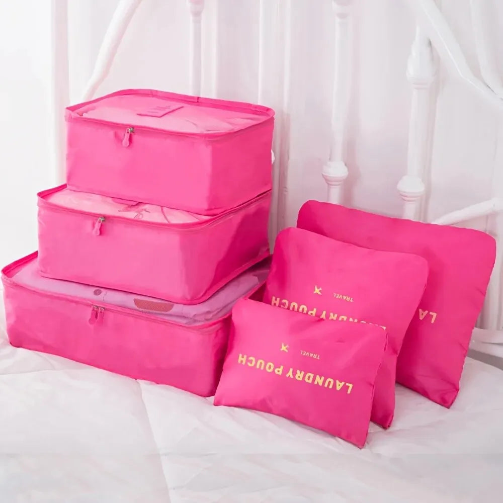 6pcs Travel Luggage Packing Cubes, Suitcase Clothes Storage Bag, Foldable Organizer Shoes Underwear Pouch