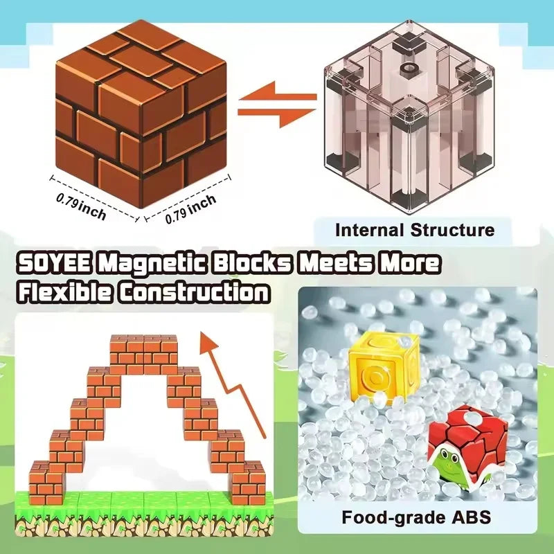 New 192PCS Magnetic Building Blocks Mine Magnet World Set Toys STEM Montessori Stacking Cubes Construction Set Christmas Gift