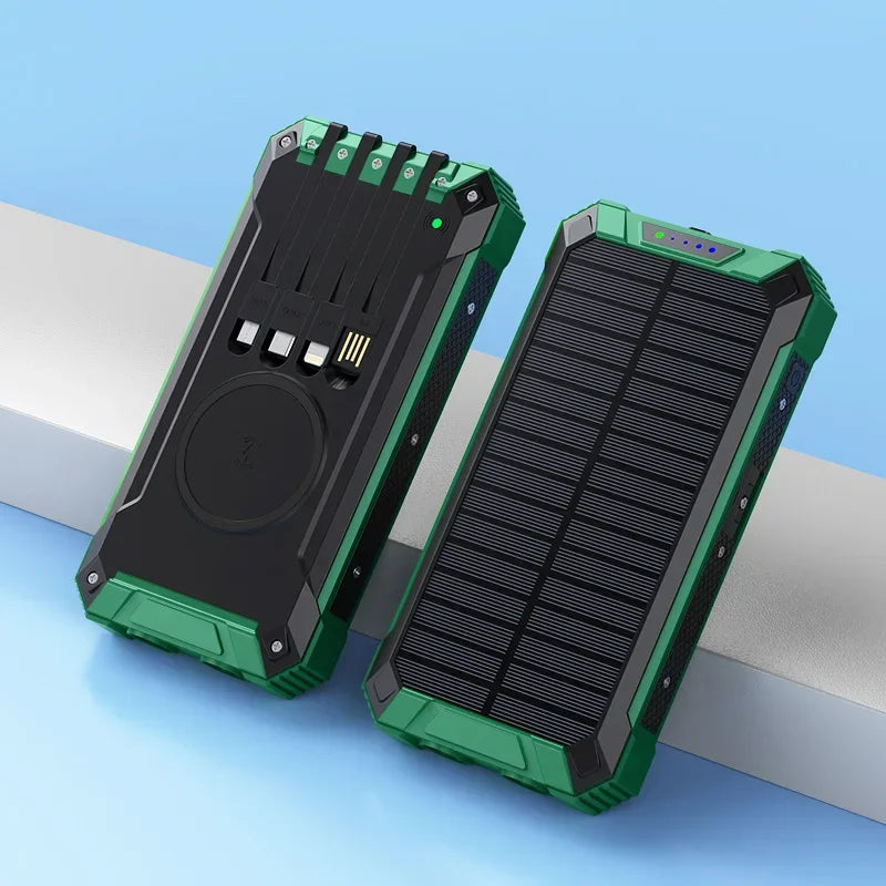 Waterproof Outdoor Solar Battery Power Bank Big Capacity 20000Mah 30000mah Emergency Wireless Power Banks with 4 Lines Universal