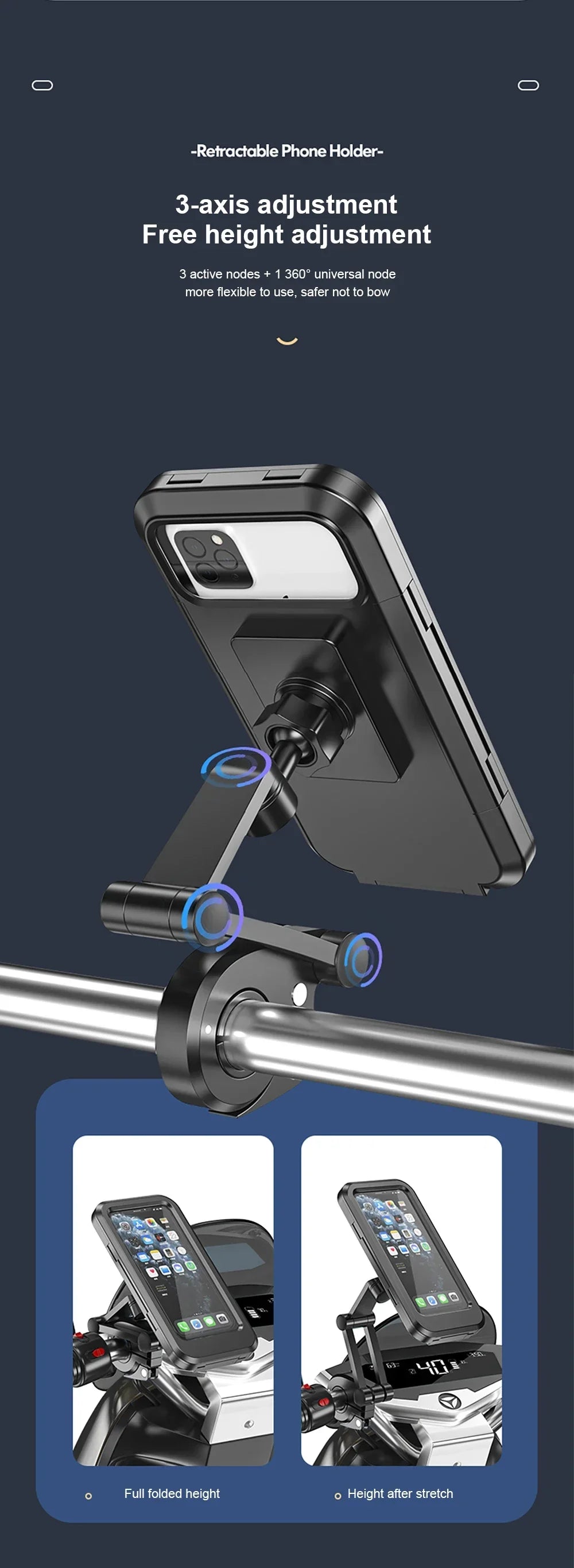Waterproof Motorcycle Bike Mobile Phone Holder Magnetic Universal Bicycle GPS 360° Swivel Adjustable Motorcycle Cellphone Holde