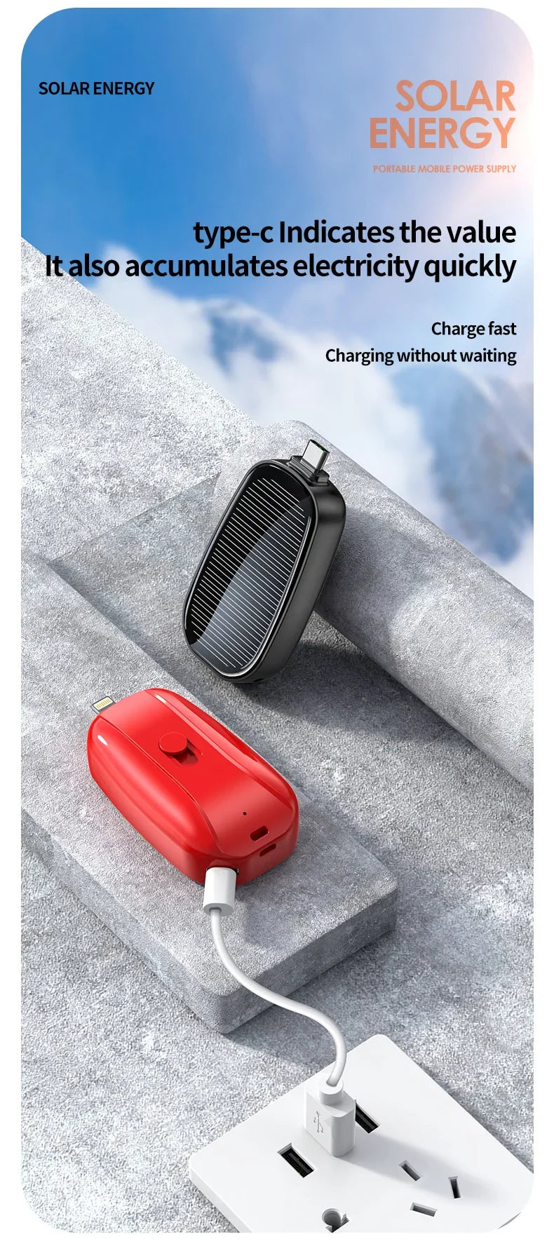 Mini Solar Keychain PowerBank Outdoor Wireless Mobile Power Pocket Charger Suitable for iPhone C Power Bank  power bank battery