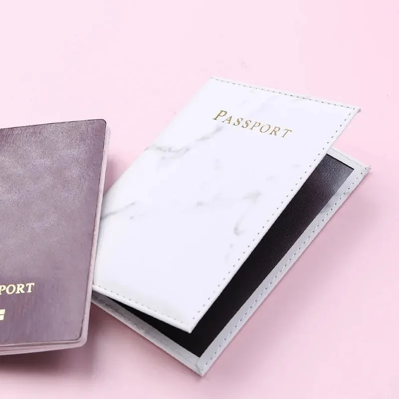 Women Fashion Pink Marble Pattern Travel Passport Cover Holder Bag Credit Cases Thin Ticket Protective Essentials Accessories