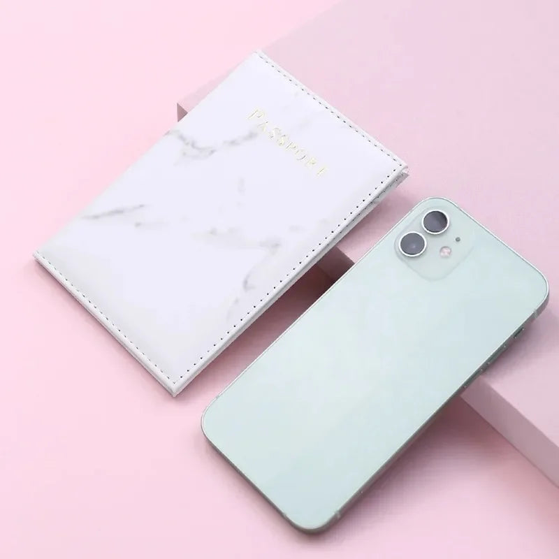 Women Fashion Pink Marble Pattern Travel Passport Cover Holder Bag Credit Cases Thin Ticket Protective Essentials Accessories