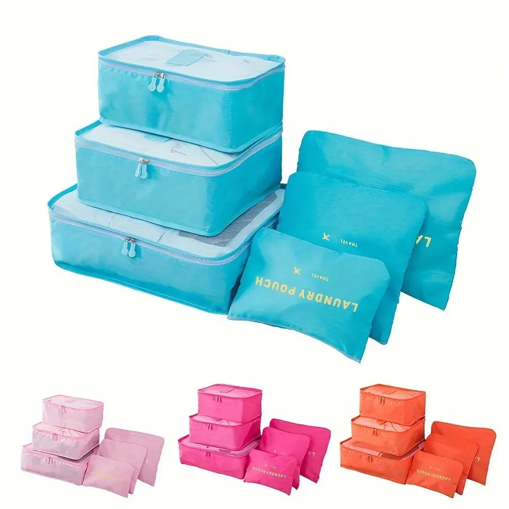 6pcs Travel Luggage Packing Cubes, Suitcase Clothes Storage Bag, Foldable Organizer Shoes Underwear Pouch