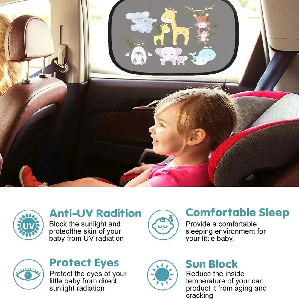 Car Universal Sun Shade Windshield Roof Window Cover Children Adult Adsorbable High-Tech Fabric Sun Shade Auto Accessories 2Pcs