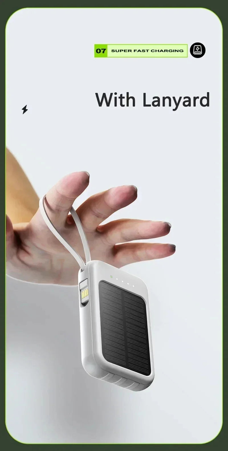 Solar Power Bank 50000mah Built-in Cable Solar Charger 2 USB Ports External Charger Power Bank with LED Light power bank New