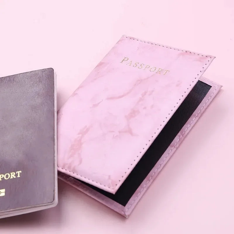 Women Fashion Pink Marble Pattern Travel Passport Cover Holder Bag Credit Cases Thin Ticket Protective Essentials Accessories