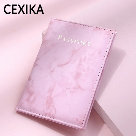 Women Fashion Pink Marble Pattern Travel Passport Cover Holder Bag Credit Cases Thin Ticket Protective Essentials Accessories