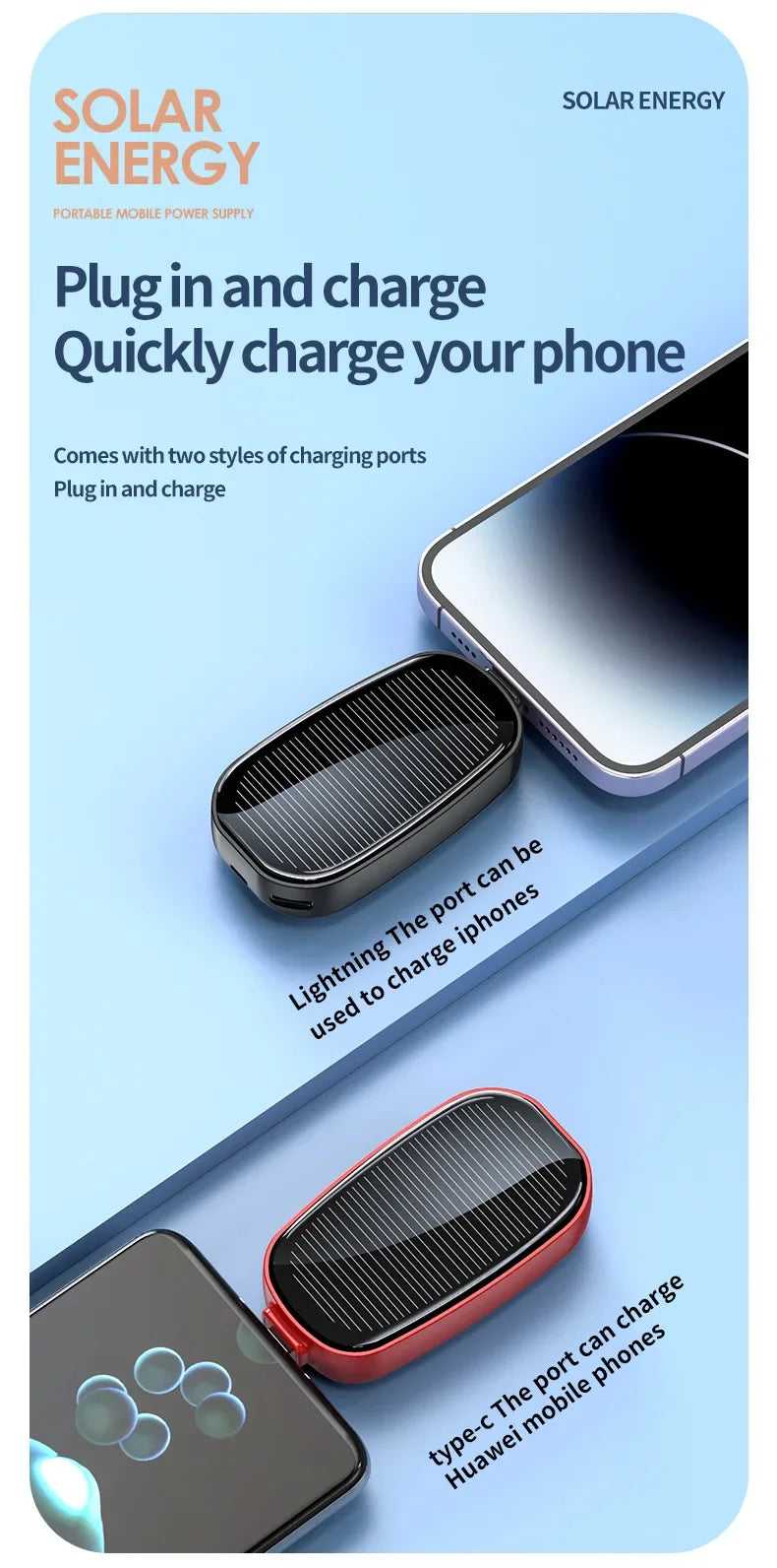 Mini Solar Keychain PowerBank Outdoor Wireless Mobile Power Pocket Charger Suitable for iPhone C Power Bank  power bank battery