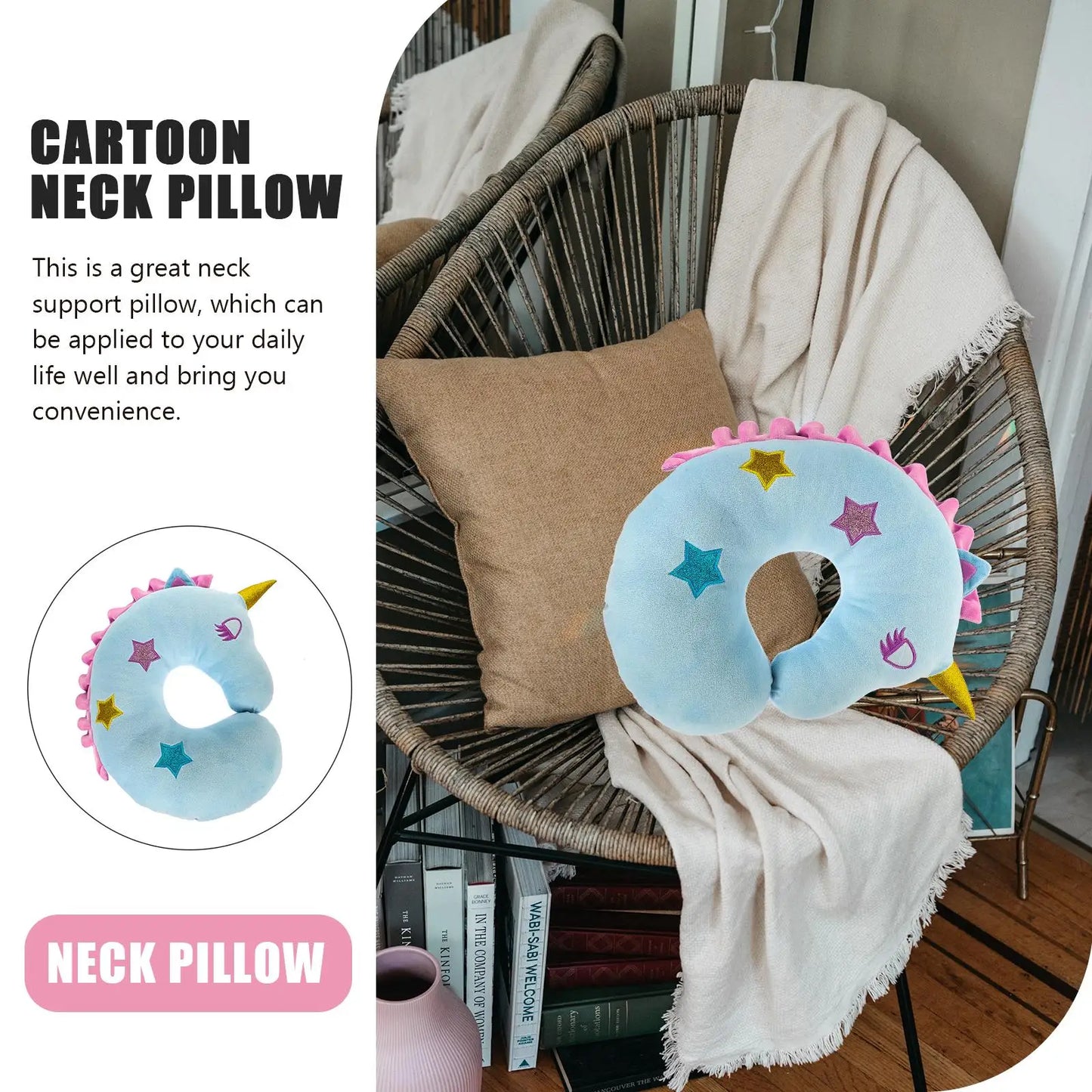Cartoon Pillows Unicorn Kids Neck Cute Moon Support Cotton for Sleeping Travel Child