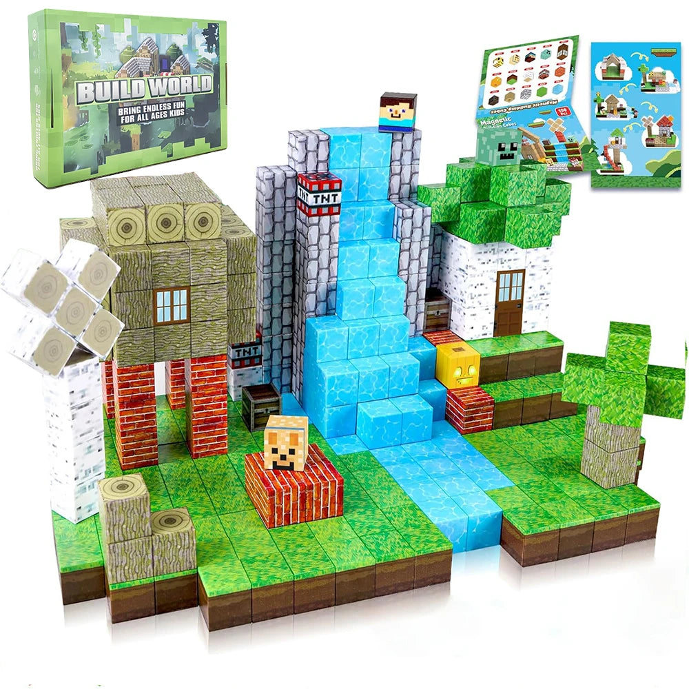 New 192PCS Magnetic Building Blocks Mine Magnet World Set Toys STEM Montessori Stacking Cubes Construction Set Christmas Gift