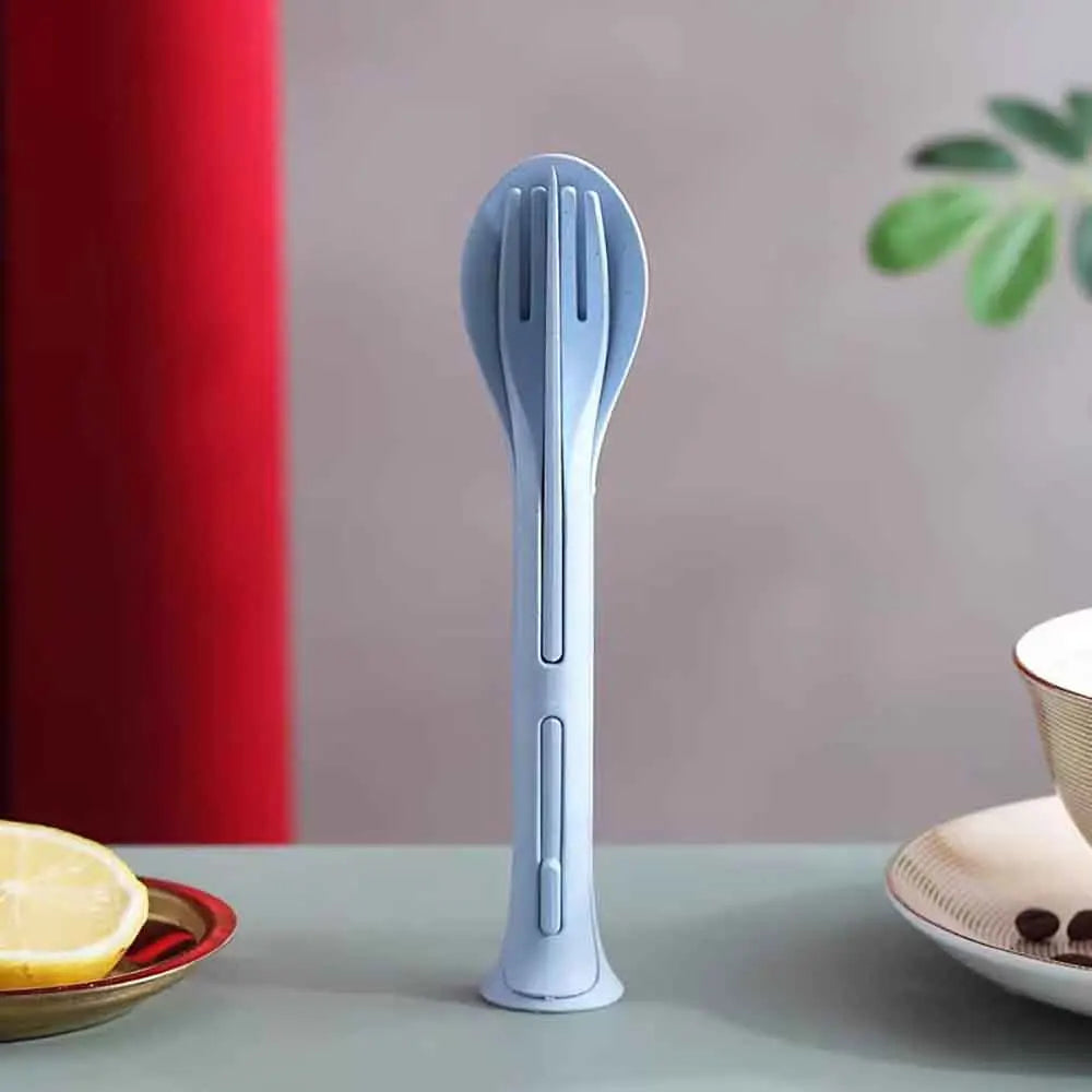 Camping 3PCS Portable Tableware Set Wheat Straw Dinnerware Detachable Cutlery Travel Tableware Picnic Dinnerware Set