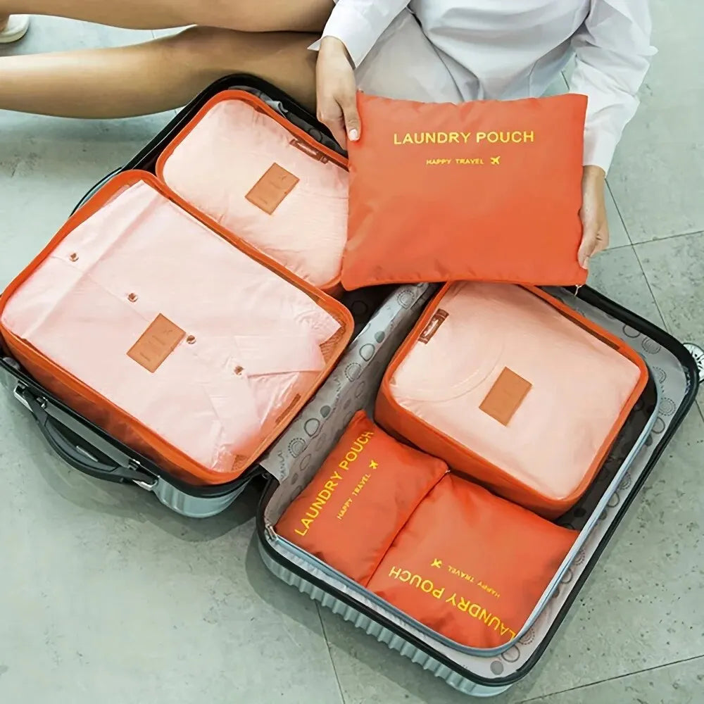6pcs Travel Luggage Packing Cubes, Suitcase Clothes Storage Bag, Foldable Organizer Shoes Underwear Pouch