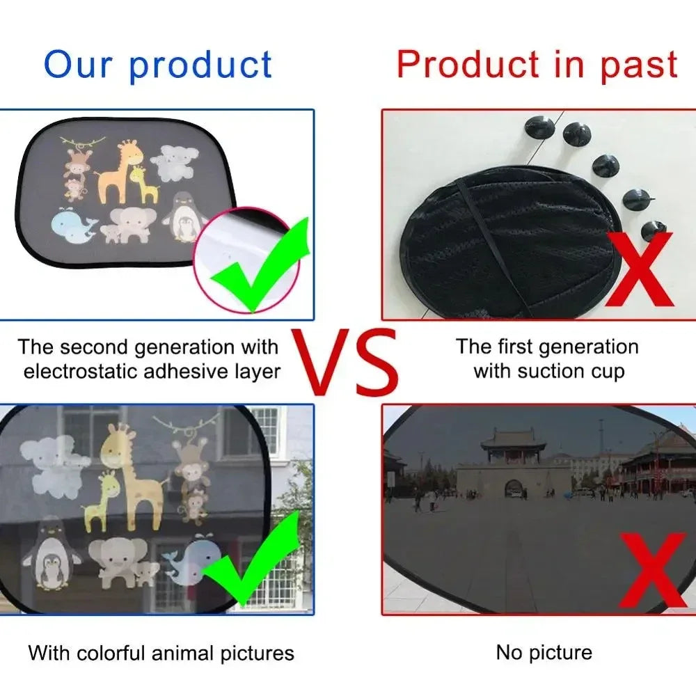 Car Universal Sun Shade Windshield Roof Window Cover Children Adult Adsorbable High-Tech Fabric Sun Shade Auto Accessories 2Pcs