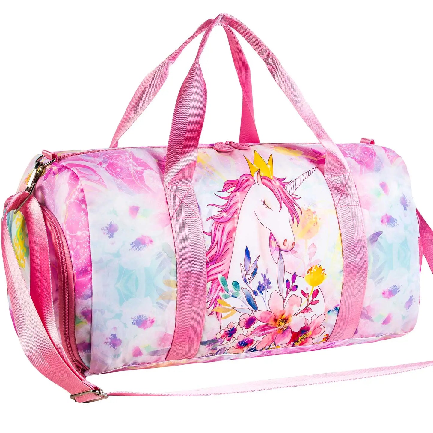 Kids Duffle Bag For Travel With Shoe Compartment Girls Gym Dance Ballet Weekender Overnight Unicorn Rainbow Mermaid Pink Purple