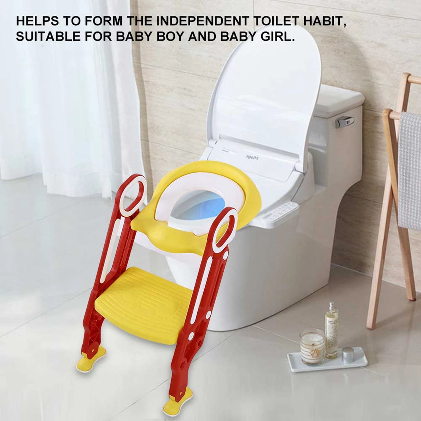 Baby Toddler Soft Toilet Chair Ladder Adjustable Safety Potty Training Seat (Red Yellow) Baby Toilet Ladder Toilet Training Seat