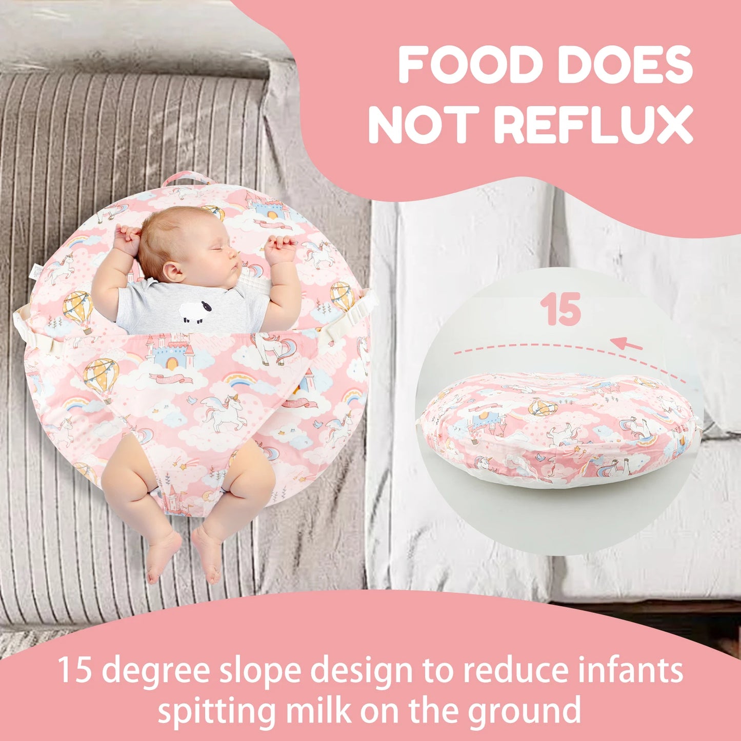 Baby Lounge Pillow Cotton Newborn Nest Sleeper Pillow 15° Slope Design Comfortable Breathable Infant Nursing Feeding Supplies