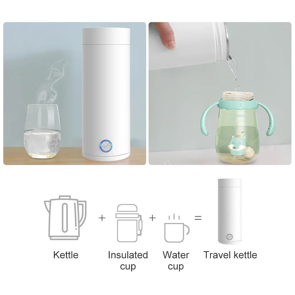 Travel Electric Kettle 400ml Stainless Steel Baby Warmer Bottle Auto Off Electric Kettle Water Boiler for Tea Coffee Milk