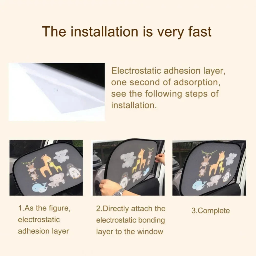 Car Universal Sun Shade Windshield Roof Window Cover Children Adult Adsorbable High-Tech Fabric Sun Shade Auto Accessories 2Pcs