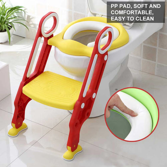 Baby Toddler Soft Toilet Chair Ladder Adjustable Safety Potty Training Seat (Red Yellow) Baby Toilet Ladder Toilet Training Seat