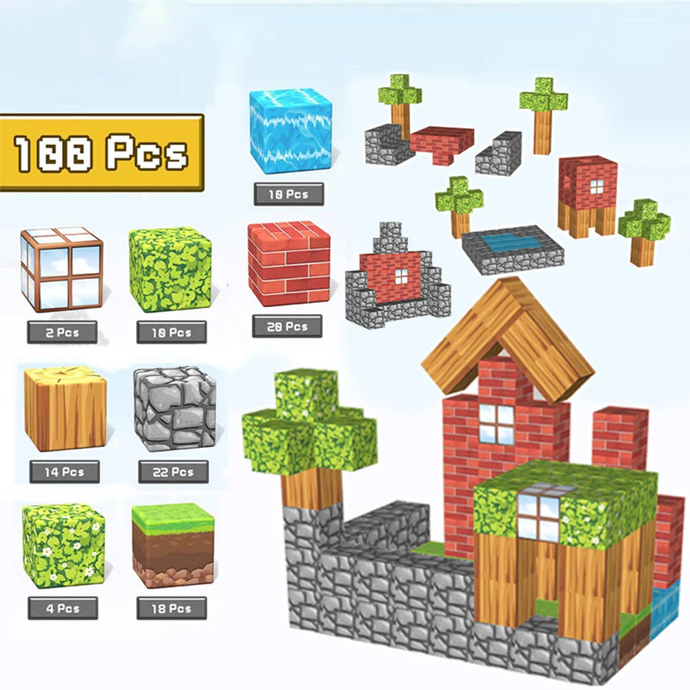 New 192PCS Magnetic Building Blocks Mine Magnet World Set Toys STEM Montessori Stacking Cubes Construction Set Christmas Gift