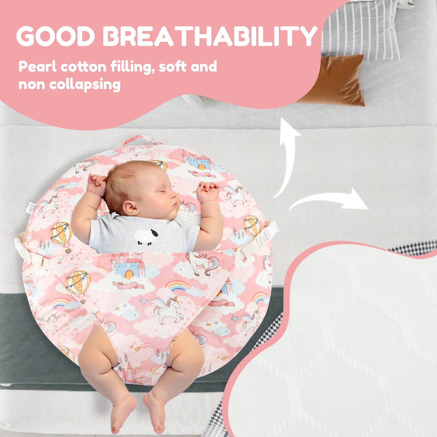Baby Lounge Pillow Cotton Newborn Nest Sleeper Pillow 15° Slope Design Comfortable Breathable Infant Nursing Feeding Supplies