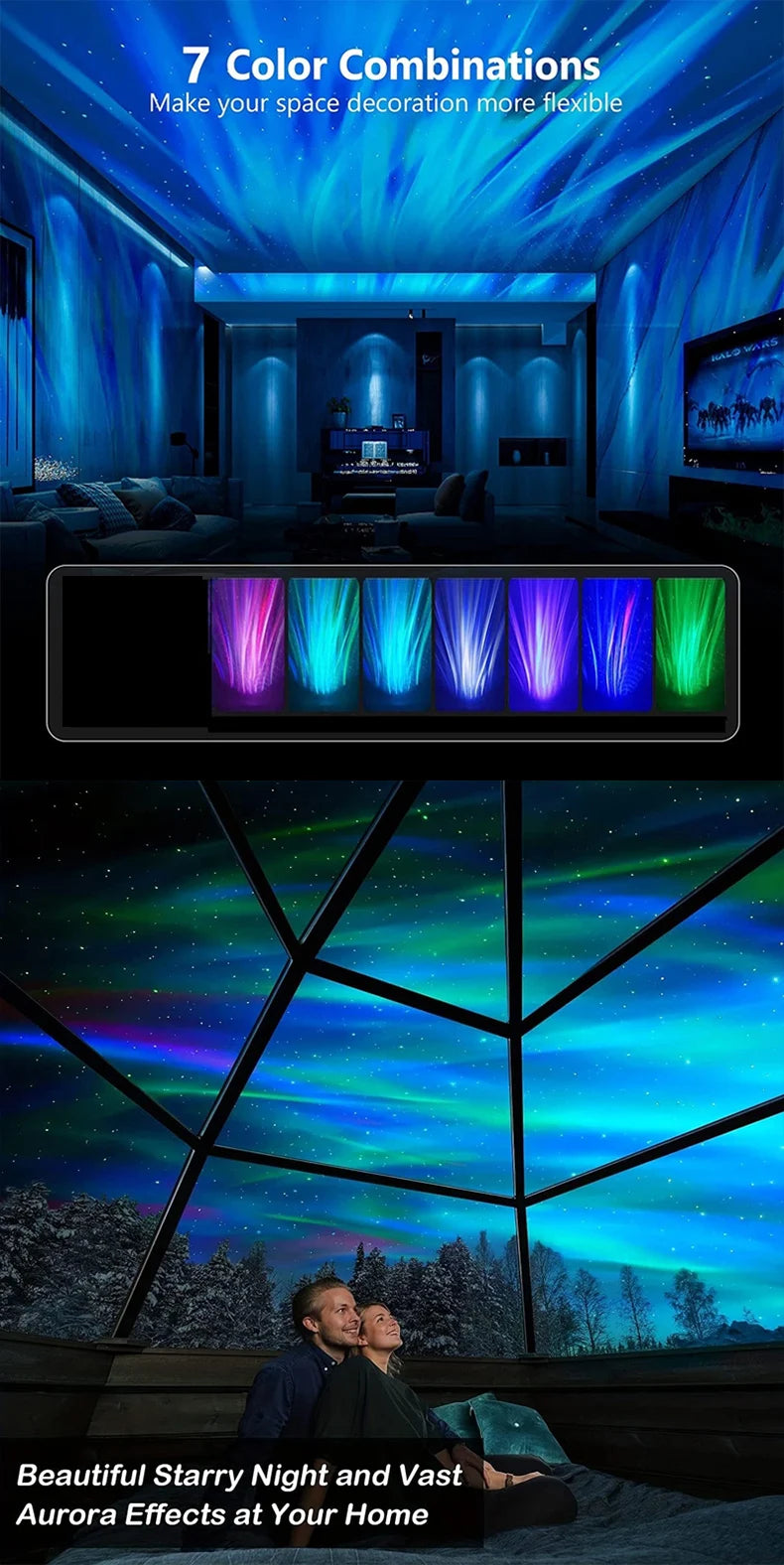 Star Projector USB 5V Aurora  Galaxy Night Light 360° Rotating with Remote Control Ocean Wave Northern Light Bedroom Party KTV
